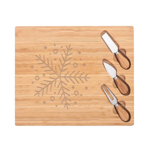 JS Gourmet - Bamboo Cheese Board with 3 Tools, Snowflake Pattern