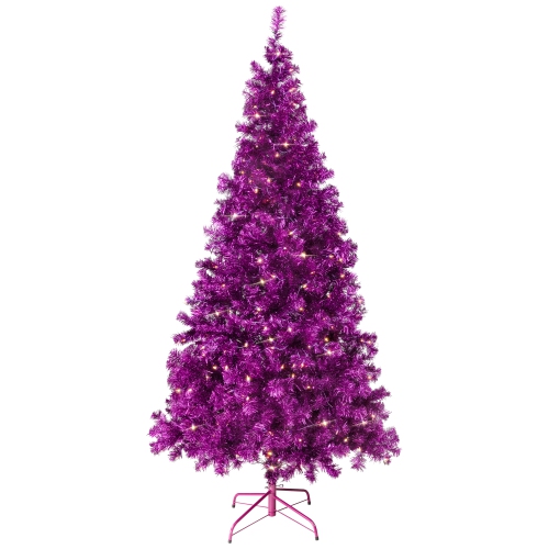 Arbre de Noël artificiel illuminé - 7 pi - Violet - Lumières transparentes