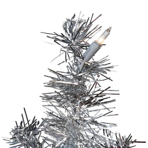 Pre-Lit Artificial Tinsel Christmas Tree - Silver - 7' - Clear Lights