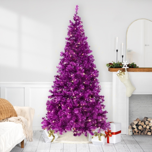 NORTHLIGHT  Pre-Lit Artificial Tinsel Christmas Tree - 9' - - Clear Lights In Purple