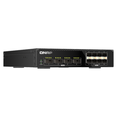 QNAP 12-Port 100GbE Half-Width Rackmount Layer 2 Managed Switch with Four 100GbE QSFP28 and Eight 25GbE SFP28 Ports