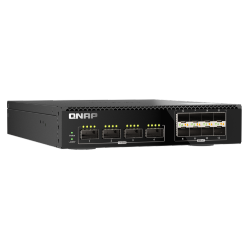 QNAP 12-Port 100GbE Half-Width Rackmount Layer 2 Managed Switch with Four 100GbE QSFP28 and Eight 25GbE SFP28 Ports