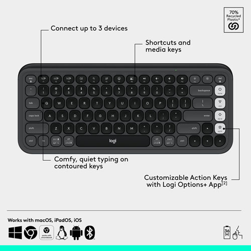 Clavier et souris optique Bluetooth POP de Logitech - Graphite/Blanc cassé - Anglais