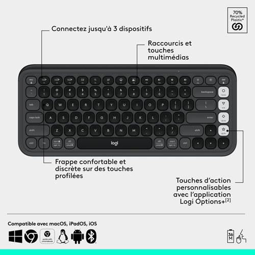 Clavier et souris optique Bluetooth POP de Logitech - Graphite/Blanc cassé - Anglais