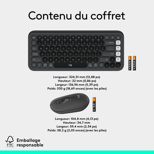 Clavier et souris optique Bluetooth POP de Logitech - Graphite/Blanc cassé - Anglais
