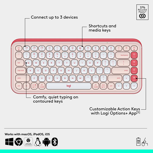 Clavier et souris optique Bluetooth POP de Logitech - Rose/Blanc cassé - Anglais