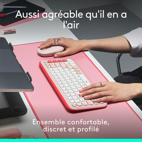 Clavier et souris optique Bluetooth POP de Logitech - Rose/Blanc cassé - Anglais