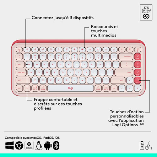 Clavier et souris optique Bluetooth POP de Logitech - Rose/Blanc cassé - Anglais