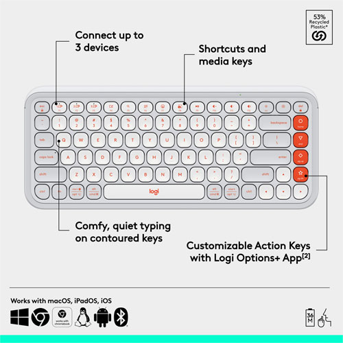 Logitech POP Icon Keys Bluetooth Keyboard - Orange/Off-White - English