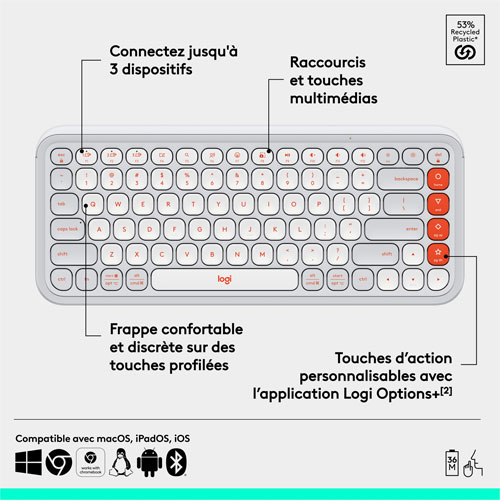 Logitech POP Icon Keys Bluetooth Keyboard - Orange/Off-White - English