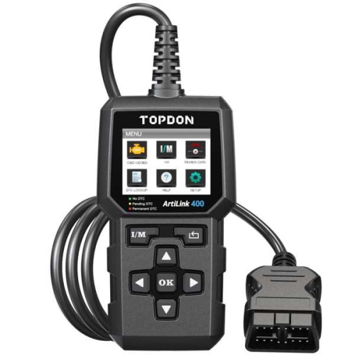 Topdon Artilink 400. OBD2 scanner clears codes, resets the check engine light, resets monitor, checks emissions systems