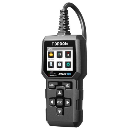 Topdon Artilink 400. OBD2 scanner clears codes, resets the check engine light, resets monitor, checks emissions systems