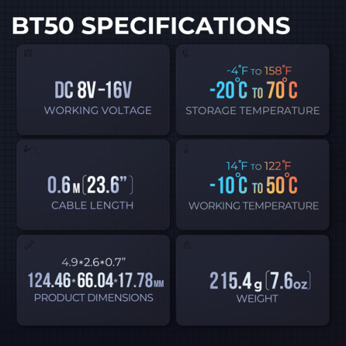 Testeur de batterie, de charge et de démarrage BT50 de Topdon.