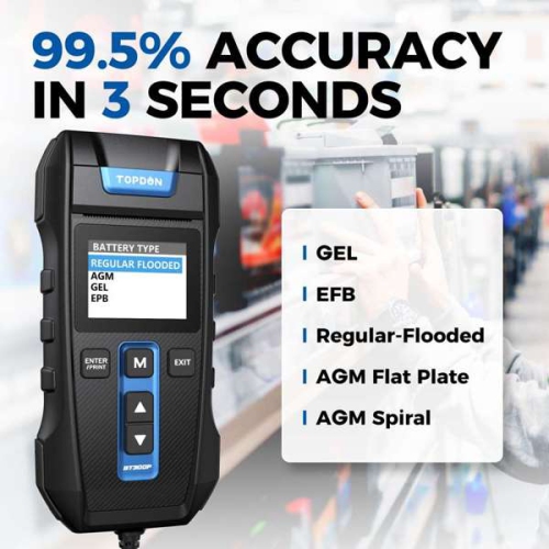 Topdon BT300P, 12V lead-acid vehicle battery tester with a Built-in Printer