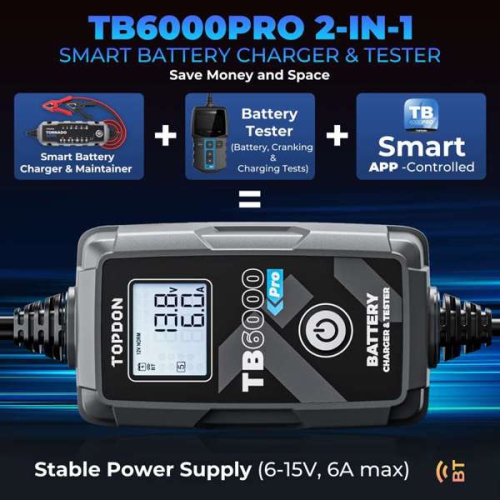 Topdon TB6000Pro 2-in-1 6A Battery Charger & Battery Tester with App