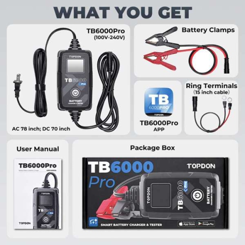 Topdon TB6000Pro 2-in-1 6A Battery Charger & Battery Tester with App