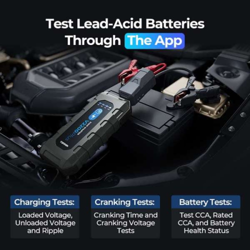 Topdon Car Battery Jump Starter and Battery Tester 2200A Peak Battery Jump Starter V2200Plus for Up to 8L Gas/6L Diesel Engines 12V Portable Battery
