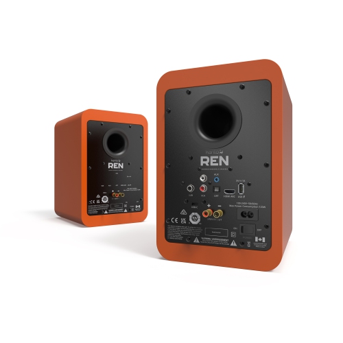 Kanto REN 200W Powered Bookshelf Speakers with HDMI ARC, USB-C, and Bluetooth 5.3 - Matte Orange, Pair