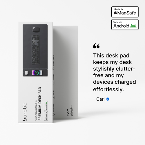 Tapis de chargement sans fil Burotic, tapis réversible en feutre et en cuir végétalien, panneau magnétique amovible, compatible Apple et Android -