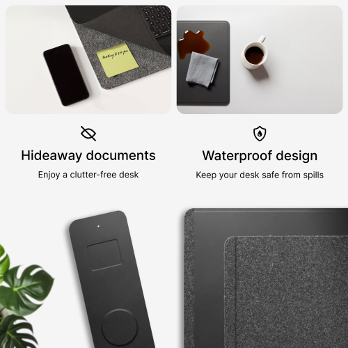 Tapis de chargement sans fil Burotic, tapis réversible en feutre et en cuir végétalien, panneau magnétique amovible, compatible Apple et Android -