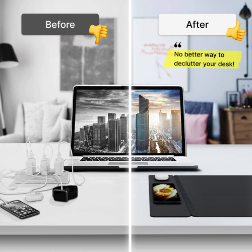 Tapis de chargement sans fil Burotic, tapis réversible en feutre et en cuir végétalien, panneau magnétique amovible, compatible Apple et Android -