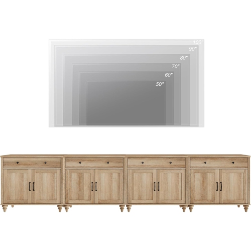 WAMPAT Farmhouse TV Stand for 85 inch TV with 8 Doors and 4 Drawers, Wood Entertainment Center with Storage Cabinets for Living Room, Bedroom, Oak