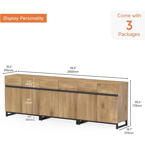 WAMPAT Modern TV Stand for TVs up to 110 inch, 3 in 1 Wood Entertainment Center TV Console Table with Adjustable Shelves for Living Room,Bedroom,Oak