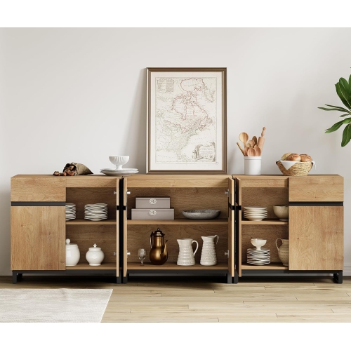 WAMPAT Modern TV Stand for TVs up to 110 inch, 3 in 1 Wood Entertainment Center TV Console Table with Adjustable Shelves for Living Room,Bedroom,Oak