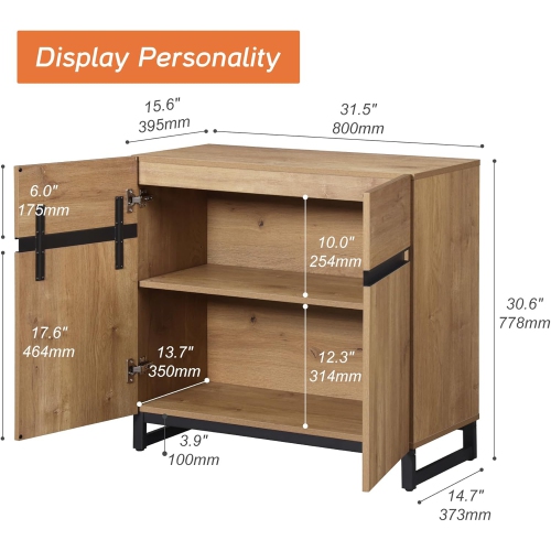 WAMPAT Sideboard Buffet Cabinets, Modern Accent Storage Cabinet with Adjustable Shelf for Living Room,Kitchen,Oak