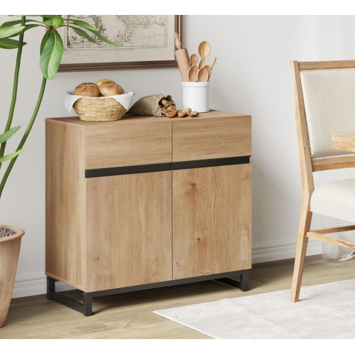 WAMPAT Sideboard Buffet Cabinets, Modern Accent Storage Cabinet with Adjustable Shelf for Living Room,Kitchen,Oak