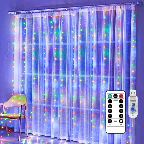 NONE Fairy Curtain Lights for Bedroom 300 Led, Christmas String Lights USB Plug In 8 Modes With Remote Control for Wedding Party Decor Warm White (9.8X9.8Ft), Multicolor