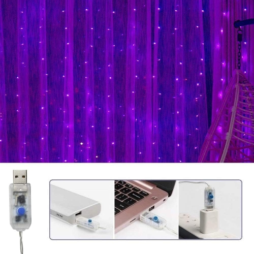 Fairy Curtain Lights for Bedroom 300 LED, Christmas String Lights USB Plug in 8 Modes with Remote Control for Wedding Party Decor Warm White,Purple