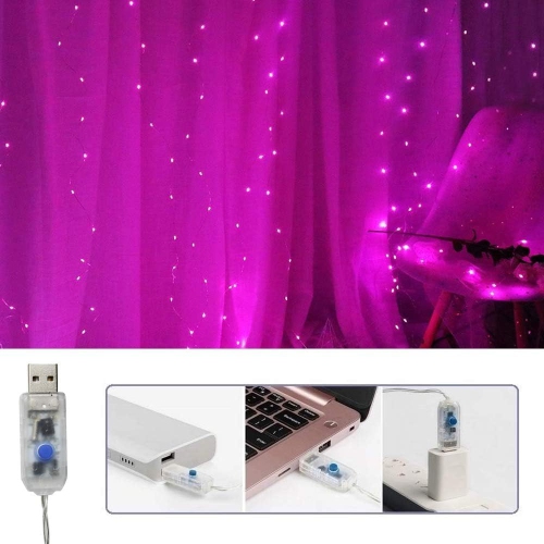 Fairy Curtain Lights for Bedroom 300 LED, Christmas String Lights USB Plug in 8 Modes with Remote Control for Wedding Party Decor Warm White,Pink