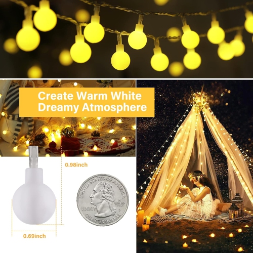 66 FT 200 LEDs Globe Ball String Lights,8 Modes with Remote,Fairy String Lights Plug in for Indoor Outdoor Party Wedding Christmas Garden, Warm White