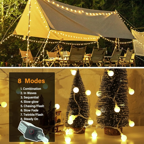 66 FT 200 LEDs Globe Ball String Lights,8 Modes with Remote,Fairy String Lights Plug in for Indoor Outdoor Party Wedding Christmas Garden, Warm White