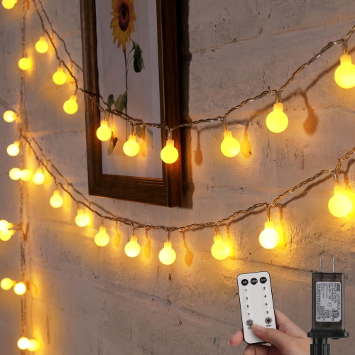 33 FT 100 LEDs Globe Ball String Lights,8 Modes with Remote,Fairy String Lights Plug in for Indoor Outdoor Party Wedding Christmas Garden, Warm White
