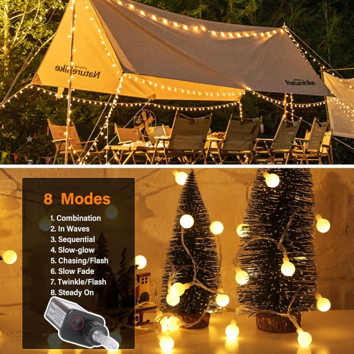 33 FT 100 LEDs Globe Ball String Lights,8 Modes with Remote,Fairy String Lights Plug in for Indoor Outdoor Party Wedding Christmas Garden, Warm White