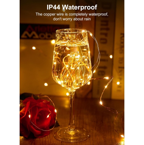 Jeu de lumières d'extérieur blanc chaud de 33 100 DEL, lumières de fée à piles avec télécommande, lumières étanches pour chambre d'étudiant