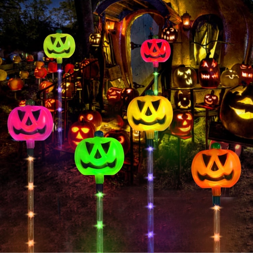 Paquet de 6 lampes solaires citrouille sur piquet multicolores pour décorations d'Halloween extérieur extérieur cour étanche Halloween