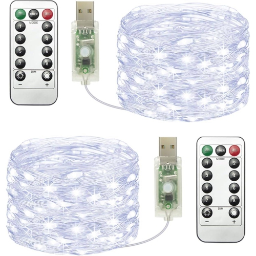 NONE  2 Packs 39Ft 120Led USB Fairy Lights \w Remote Control, 8 Modes String Lights, Warm Fairy String Lights for Christmas Bedroom Indoor Outdoor