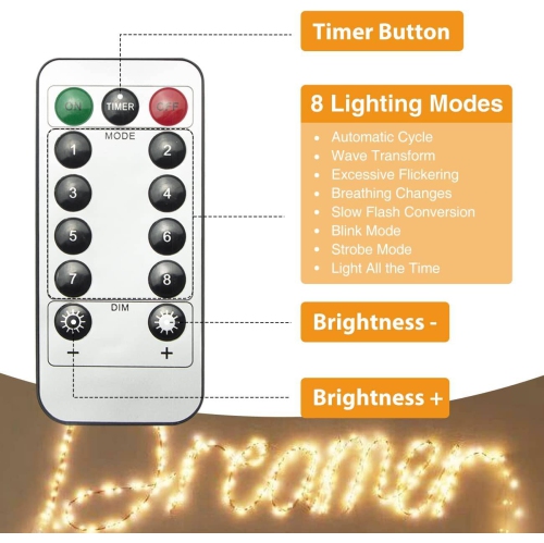 Paquet de 2 39 lumières de fée USB 120LED avec télécommande, 8 modes de lumières, guirlande de fées blanc chaud pour décoration intérieure extérieure