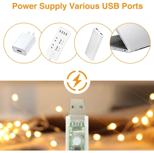 Paquet de 2 39 lumières de fée USB 120LED avec télécommande, 8 modes de lumières, guirlande de fées blanc chaud pour décoration intérieure extérieure