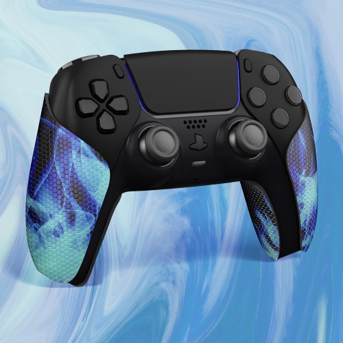 PlayVital Sweat-Absorbent Controller Grip for PS5 Controller, Anti-Skid Soft Rubber Pads Handle Grips for PS5 Controller,Blue Flame
