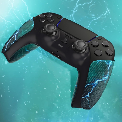 PlayVital Sweat-Absorbent Controller Grip for PS5 Controller, Anti-Skid Soft Rubber Pads Handle Grips for PS5 Controller,Green Storm Thunder