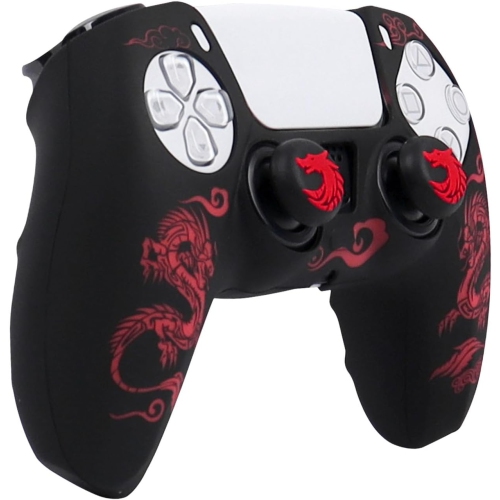 Habillages de manette pour PS4, habillage de manette en silicone compatible/manette PS4 Slim/PS4 Pro avec 2 capuchons antidérapants mignons, dragon