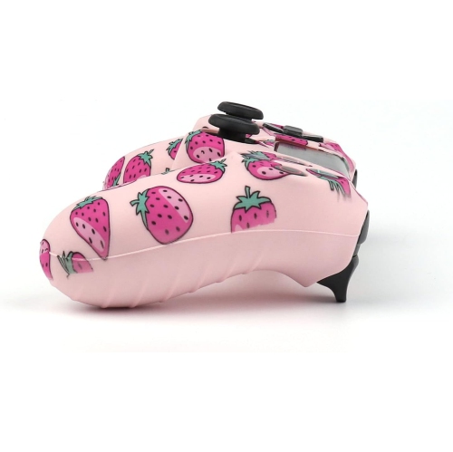 Habillages de manette pour PS4, habillage de manette en silicone compatible/manette PS4 Slim/PS4 Pro avec 2 capuchons antidérapants mignons, Fraise 2