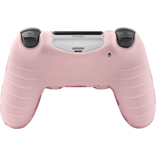 Habillages de manette pour PS4, habillage de manette en silicone compatible/manette PS4 Slim/PS4 Pro avec 2 capuchons antidérapants mignons, Fraise 2