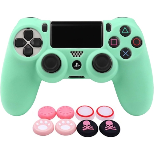 Habillages de manette pour PS4, habillage de manette en silicone compatible/manette PS4 Slim/PS4 Pro avec 2 capuchons antidérapants, vert