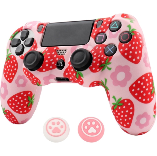 Controller Skins for PS4, Silicone Controller Cover Skin Protector Compatible /PS4 Slim/PS4 Pro Controller with 2 Cute Thumb Grips Caps,Pink