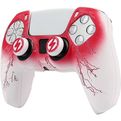 Controller Skins for PS4, Silicone Controller Cover Skin Protector Compatible /PS4 Slim/PS4 Pro Controller with 2 Cute Thumb Grips Caps,White Red